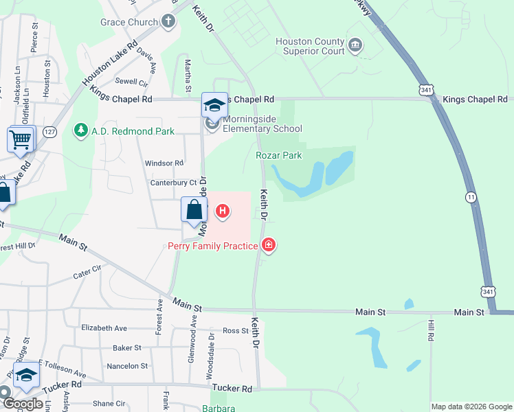 map of restaurants, bars, coffee shops, grocery stores, and more near 1031 Keith Dr in Perry