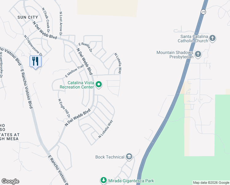 map of restaurants, bars, coffee shops, grocery stores, and more near 13982 North Alyssum Way in Oro Valley