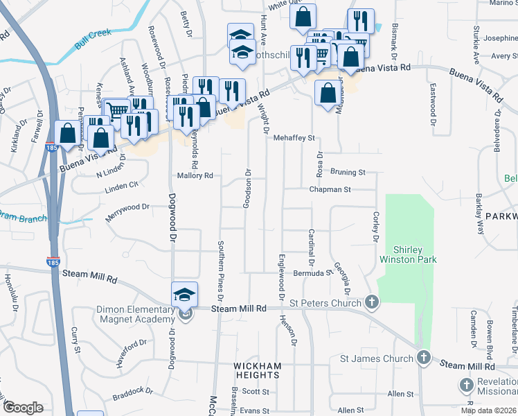 map of restaurants, bars, coffee shops, grocery stores, and more near 757 Wright Drive in Columbus