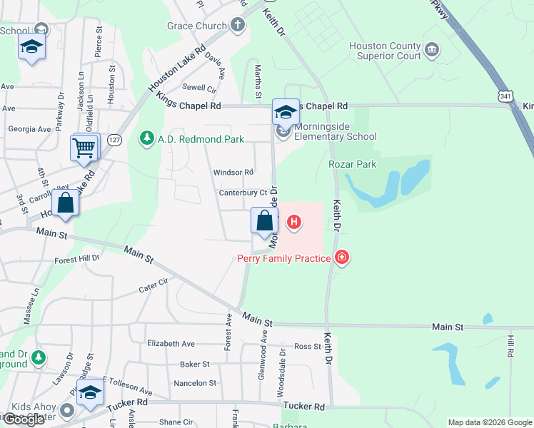map of restaurants, bars, coffee shops, grocery stores, and more near 1121 Morningside Drive in Perry