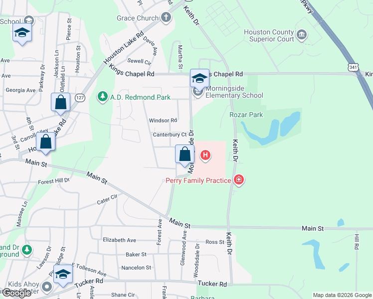 map of restaurants, bars, coffee shops, grocery stores, and more near 1121 Morningside Drive in Perry
