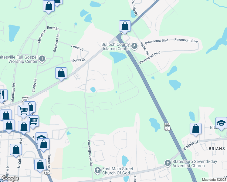map of restaurants, bars, coffee shops, grocery stores, and more near 530 Acorn Lane in Statesboro