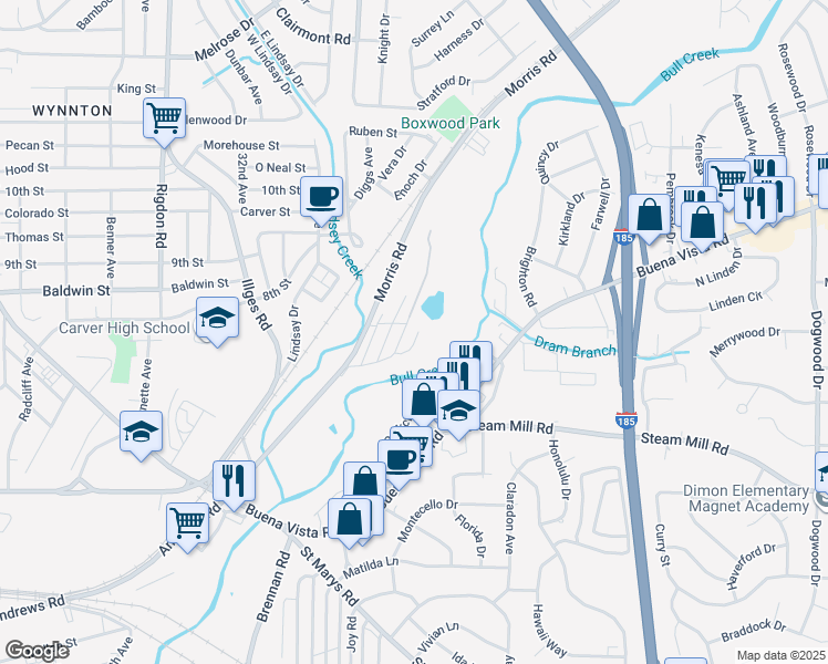 map of restaurants, bars, coffee shops, grocery stores, and more near 800 Morris Rd in Columbus