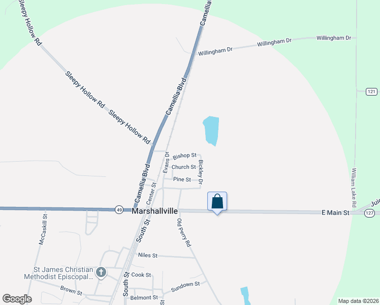 map of restaurants, bars, coffee shops, grocery stores, and more near 218 Bishop Street in Marshallville