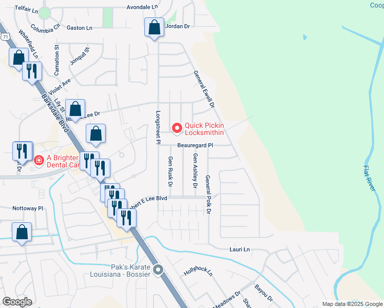 map of restaurants, bars, coffee shops, grocery stores, and more near 4904 General Ashley Dr in Bossier City