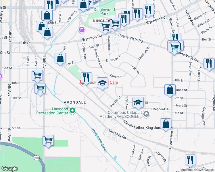 map of restaurants, bars, coffee shops, grocery stores, and more near 1418 Coffee Court in Columbus