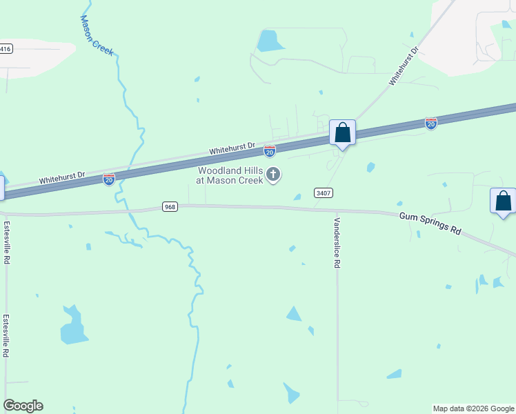 map of restaurants, bars, coffee shops, grocery stores, and more near 14261 Farm to Market 968 West in Longview