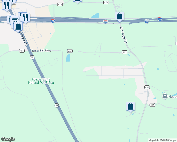 map of restaurants, bars, coffee shops, grocery stores, and more near 12522 County Road 461 in Tyler