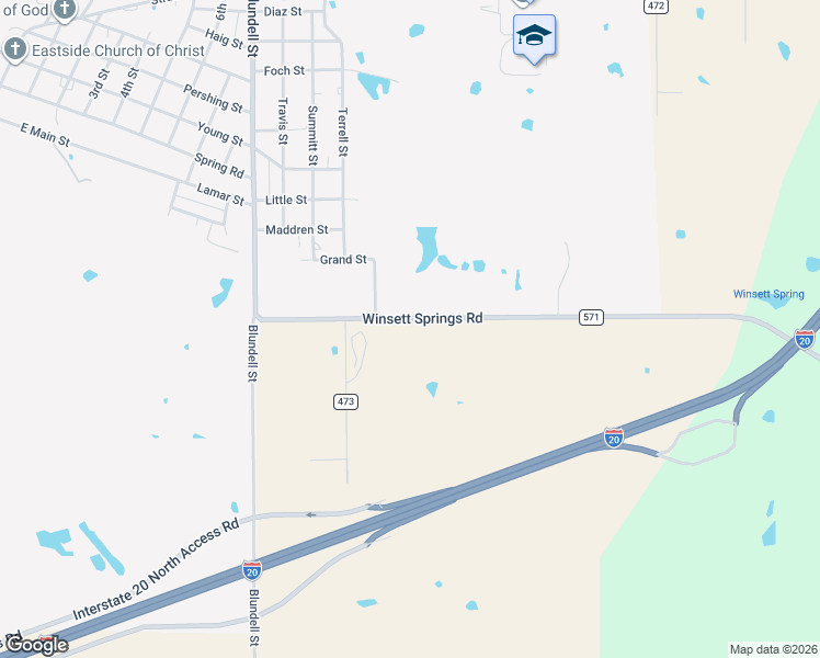 map of restaurants, bars, coffee shops, grocery stores, and more near CR 473 Highway 571 in Ranger