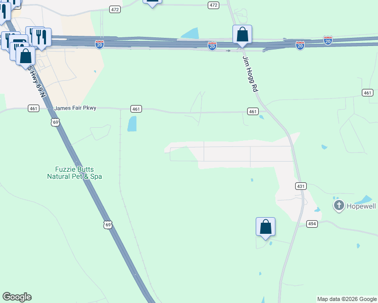 map of restaurants, bars, coffee shops, grocery stores, and more near 12396 County Road 461 in Tyler