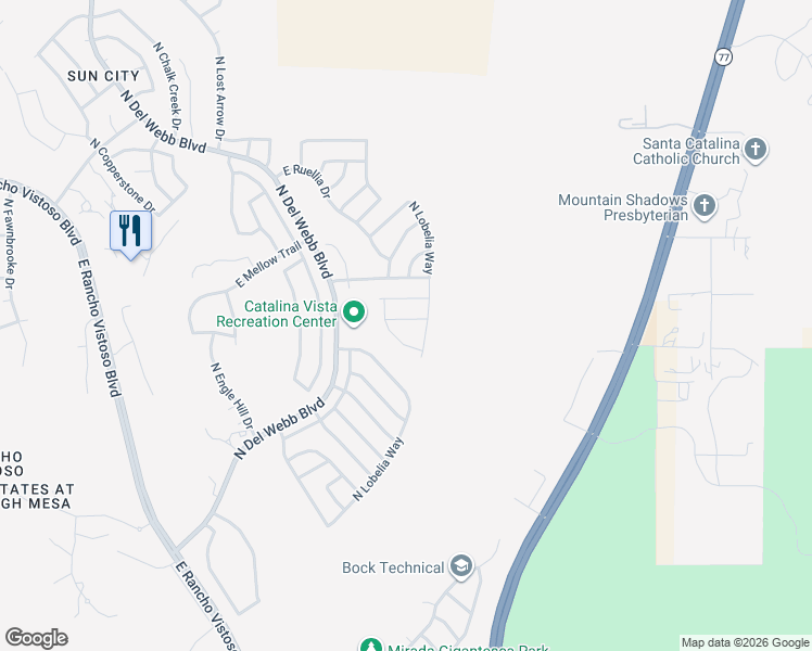 map of restaurants, bars, coffee shops, grocery stores, and more near 13982 North Alyssum Way in Oro Valley