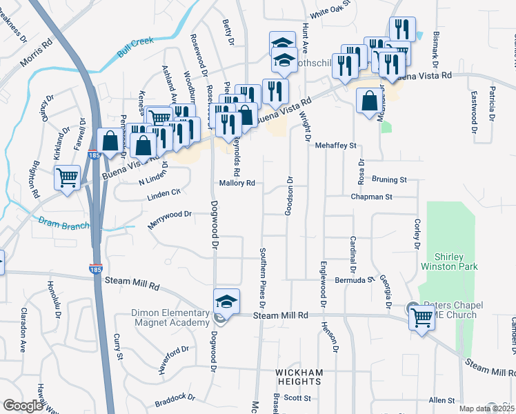map of restaurants, bars, coffee shops, grocery stores, and more near 717 Southern Pines Drive in Columbus