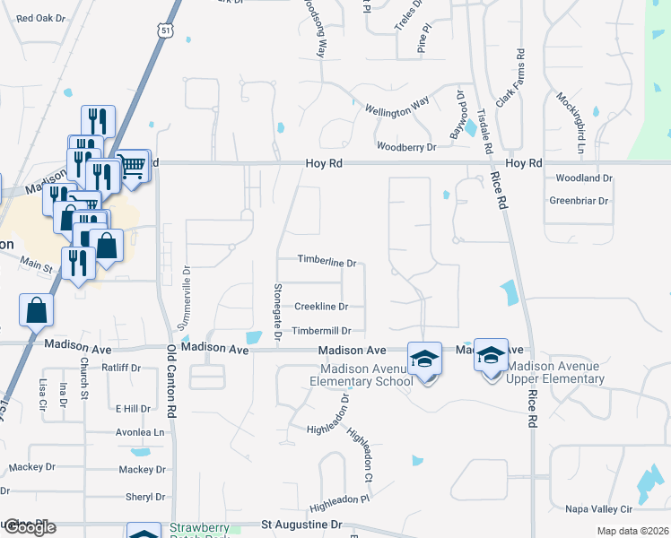 map of restaurants, bars, coffee shops, grocery stores, and more near 229 Timberline Drive in Madison