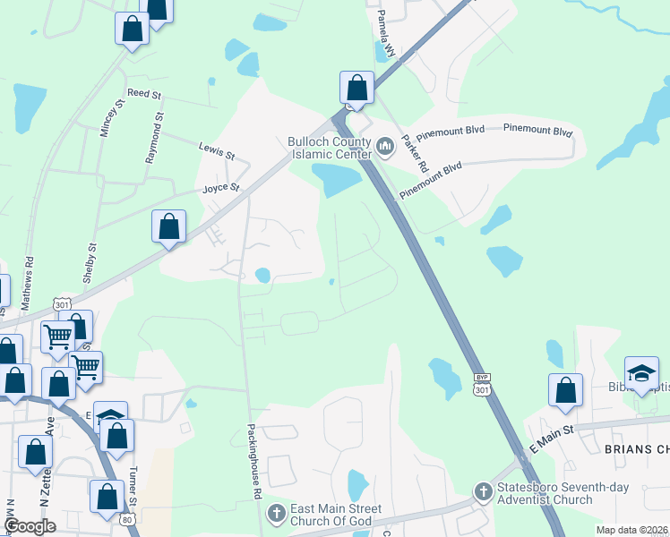 map of restaurants, bars, coffee shops, grocery stores, and more near 532 Acorn Lane in Statesboro