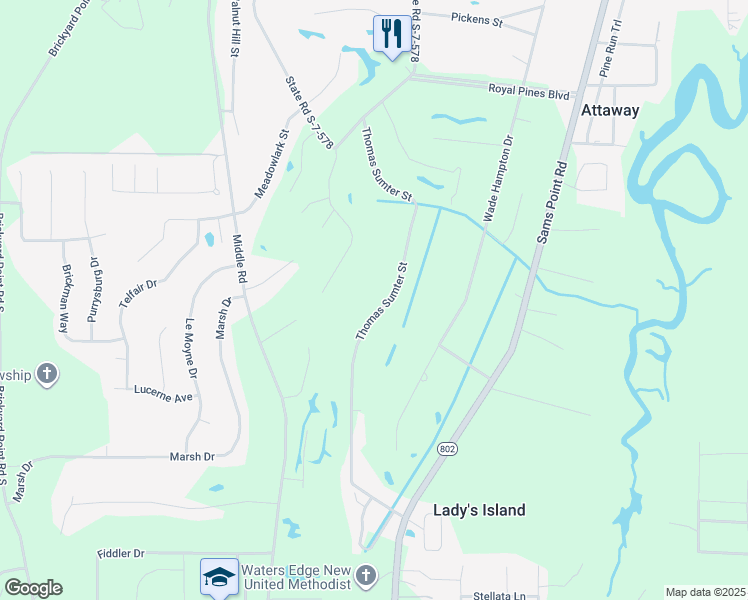 map of restaurants, bars, coffee shops, grocery stores, and more near 49 Thomas Sumter Street in Beaufort