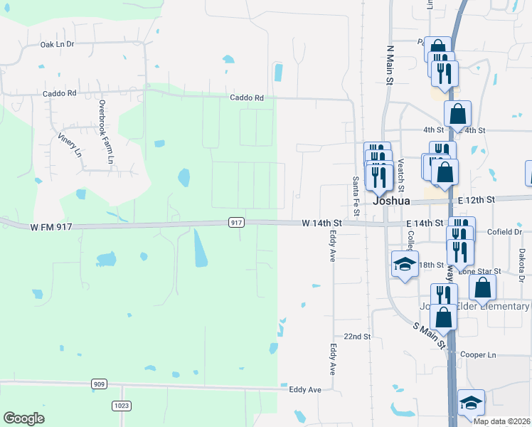 map of restaurants, bars, coffee shops, grocery stores, and more near 427 Grayson Court in Joshua
