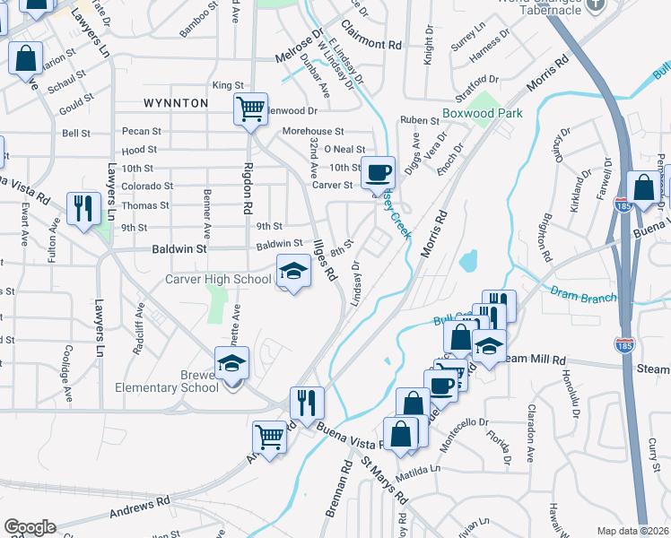 map of restaurants, bars, coffee shops, grocery stores, and more near in Columbus