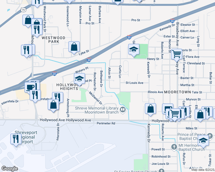 map of restaurants, bars, coffee shops, grocery stores, and more near 4379 Haywood Place in Shreveport