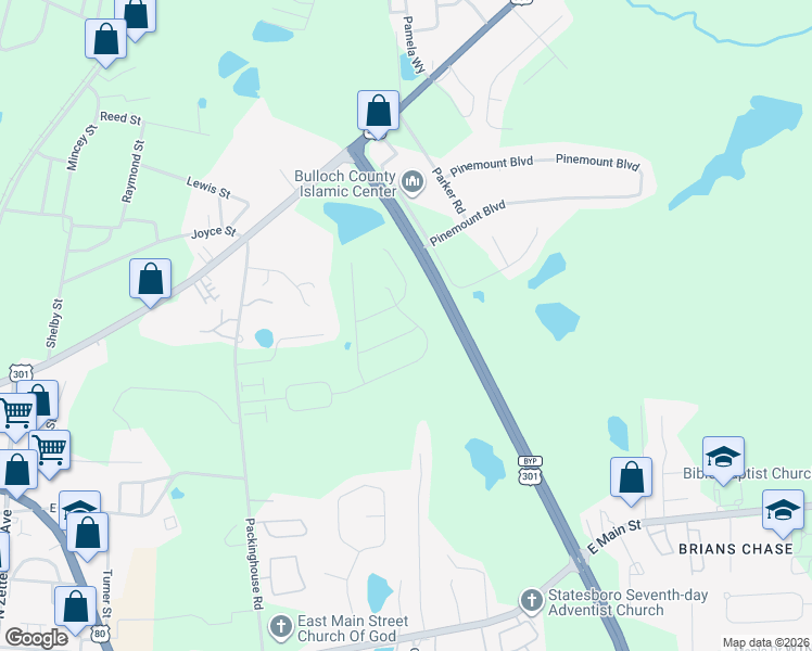 map of restaurants, bars, coffee shops, grocery stores, and more near 532 Acorn Lane in Statesboro