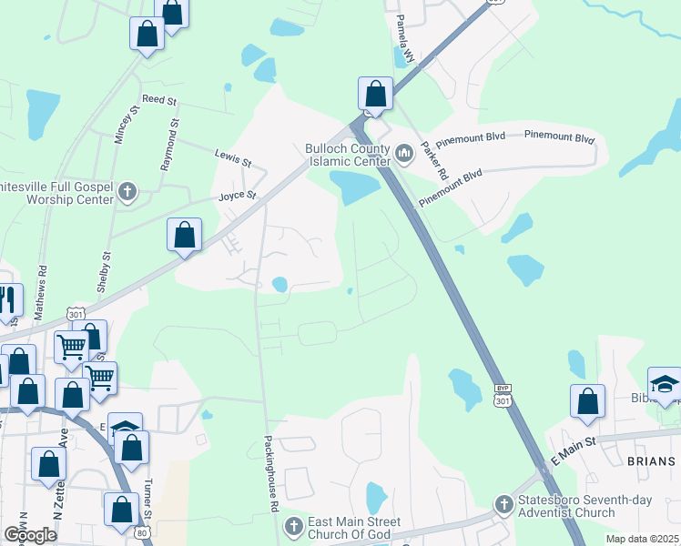 map of restaurants, bars, coffee shops, grocery stores, and more near 532 Acorn Lane in Statesboro