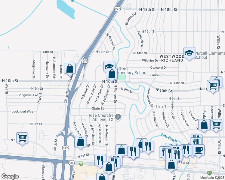 map of restaurants, bars, coffee shops, grocery stores, and more near 4409 North 9th Street in Abilene