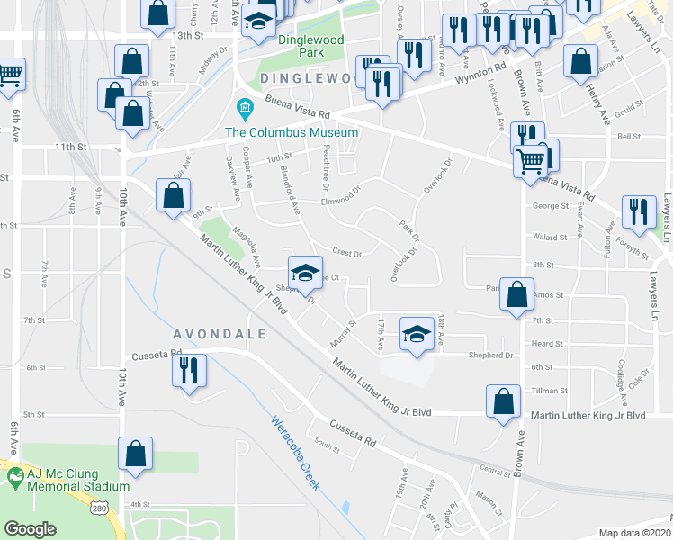 map of restaurants, bars, coffee shops, grocery stores, and more near 1511 Coffee Court in Columbus