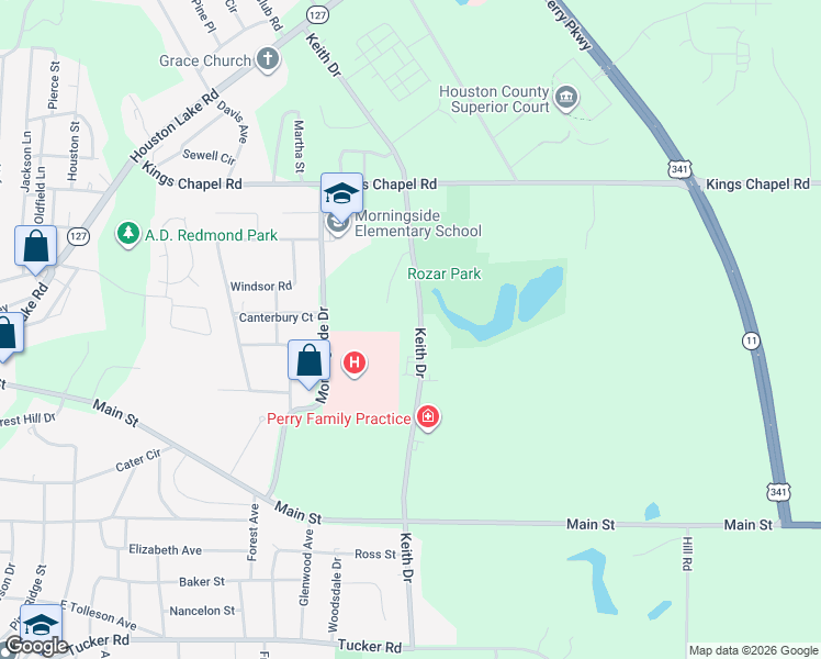 map of restaurants, bars, coffee shops, grocery stores, and more near 1045 Keith Drive in Perry