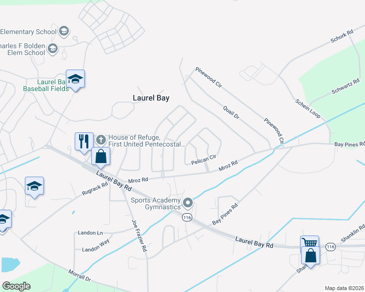 map of restaurants, bars, coffee shops, grocery stores, and more near 62 Pelican Circle in Beaufort