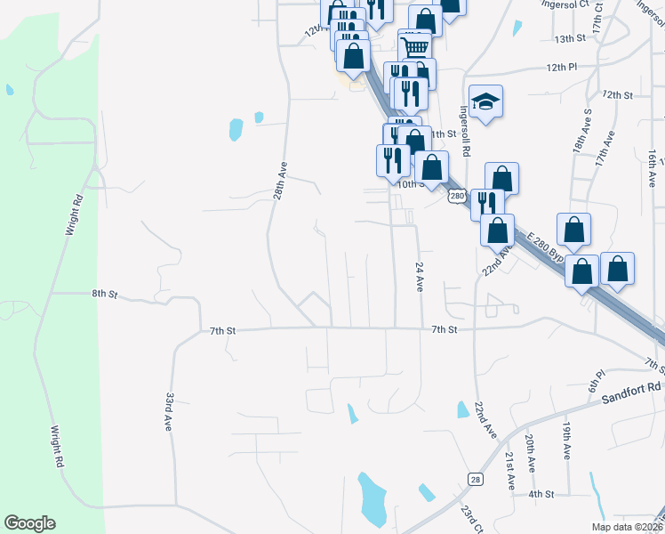 map of restaurants, bars, coffee shops, grocery stores, and more near 806 27th Ave in Phenix City