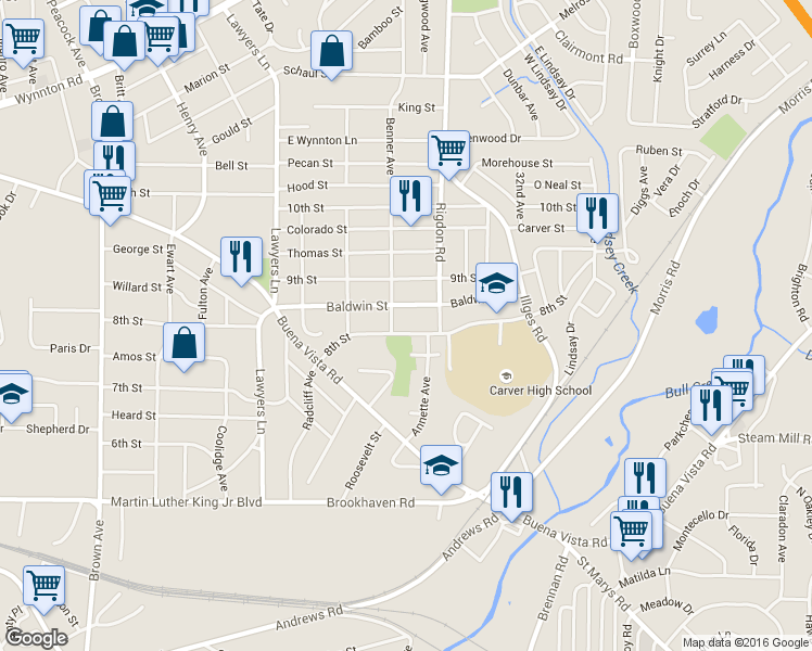 map of restaurants, bars, coffee shops, grocery stores, and more near 2911 8th Street in Columbus