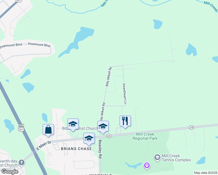 map of restaurants, bars, coffee shops, grocery stores, and more near 128 Billy Mikell Road in Statesboro