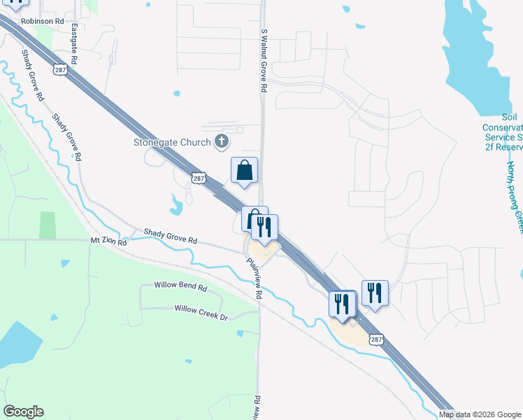 map of restaurants, bars, coffee shops, grocery stores, and more near 1874 South Walnut Grove Road in Midlothian