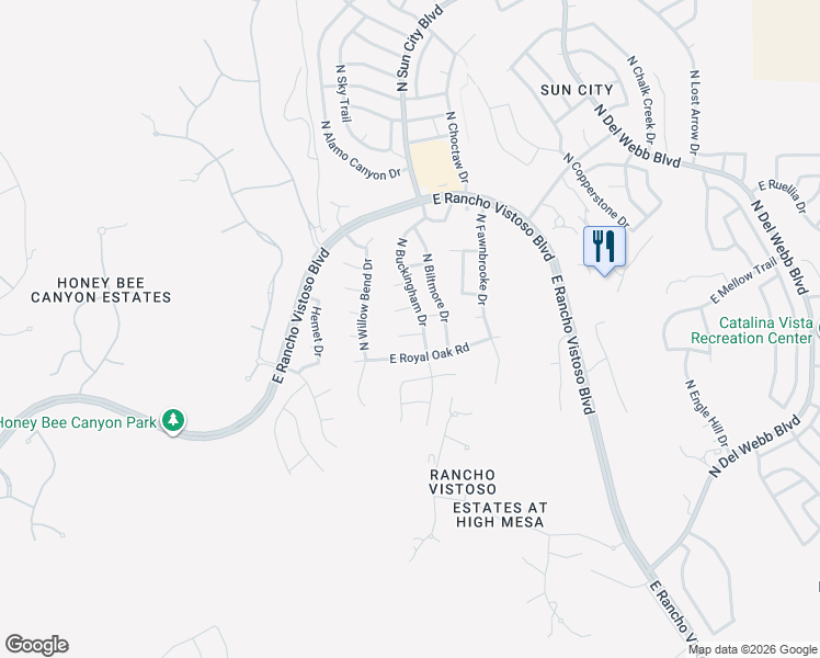 map of restaurants, bars, coffee shops, grocery stores, and more near 1091 East Balmoral Place in Oro Valley