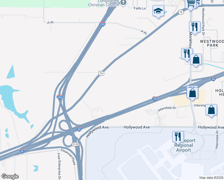 map of restaurants, bars, coffee shops, grocery stores, and more near 5315 Greenwood Road in Shreveport