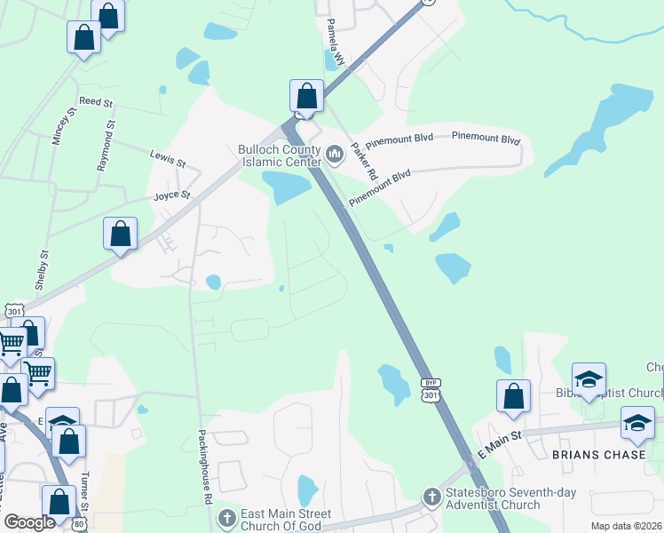 map of restaurants, bars, coffee shops, grocery stores, and more near 532 Acorn Lane in Statesboro