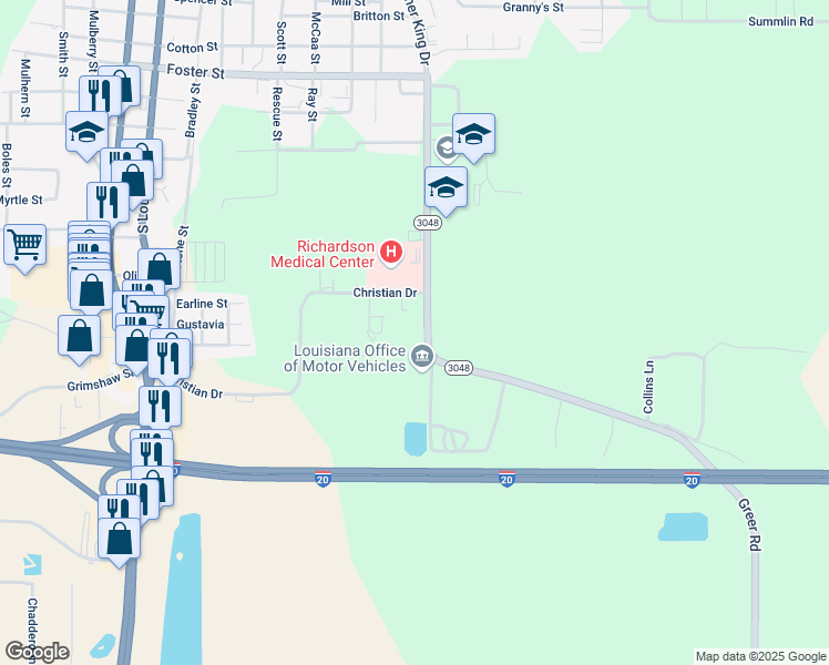 map of restaurants, bars, coffee shops, grocery stores, and more near 294 Louisiana 3048 in Rayville