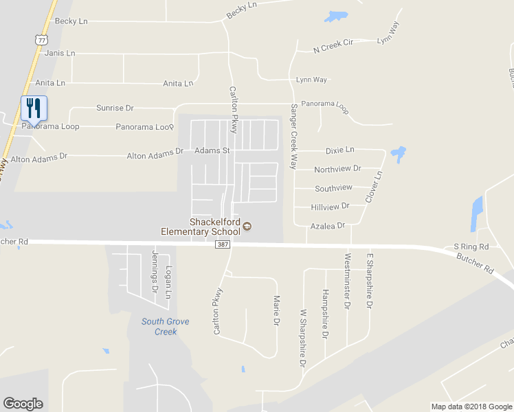 map of restaurants, bars, coffee shops, grocery stores, and more near 112 Chesterfield Circle in Waxahachie
