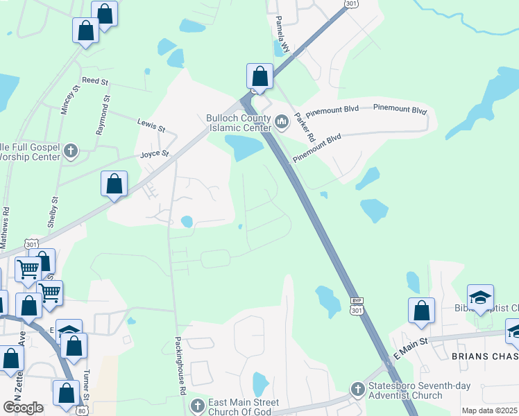 map of restaurants, bars, coffee shops, grocery stores, and more near 532 Acorn Lane in Statesboro