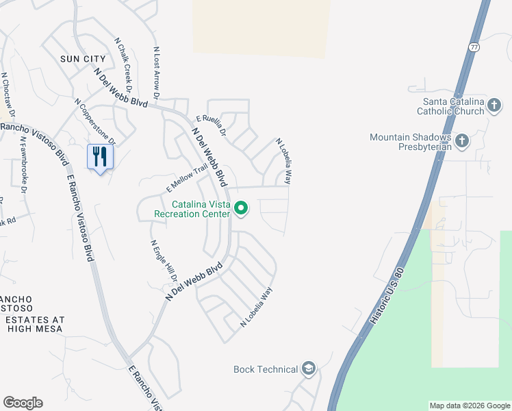 map of restaurants, bars, coffee shops, grocery stores, and more near 14071 North Alyssum Way in Oro Valley