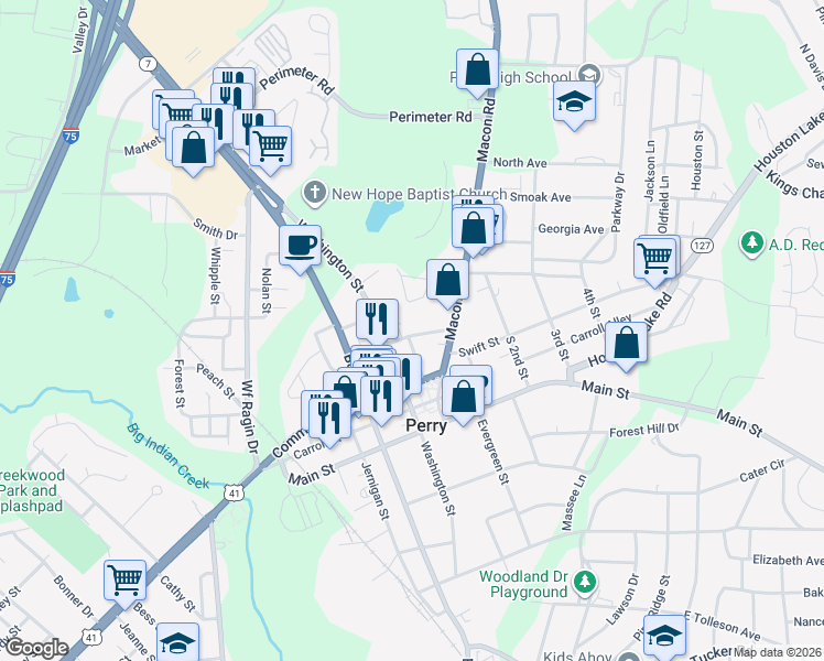 map of restaurants, bars, coffee shops, grocery stores, and more near 1015 Northside Dr in Perry