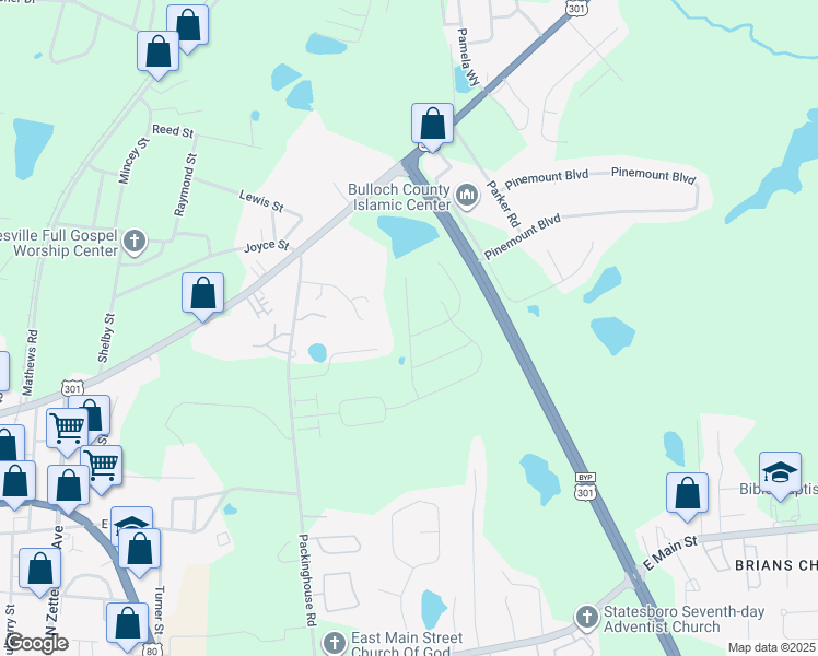 map of restaurants, bars, coffee shops, grocery stores, and more near 532 Acorn Lane in Statesboro