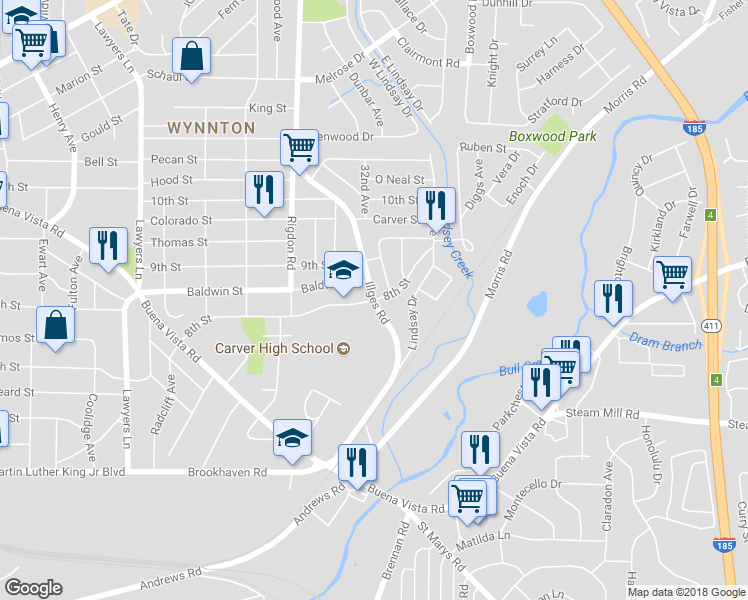 map of restaurants, bars, coffee shops, grocery stores, and more near 3151 8th Street in Columbus