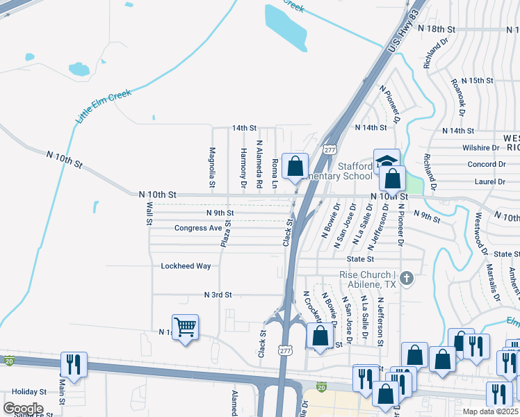map of restaurants, bars, coffee shops, grocery stores, and more near 5118 North 9th Street in Abilene