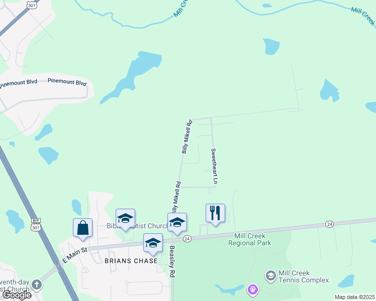 map of restaurants, bars, coffee shops, grocery stores, and more near 128 Billy Mikell Road in Statesboro