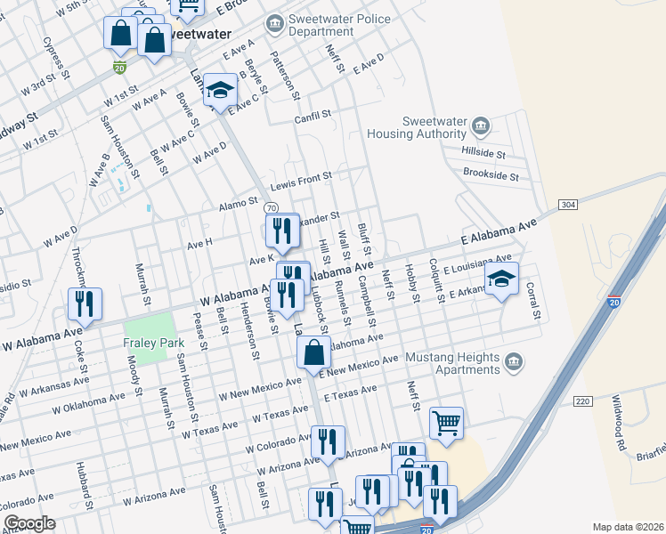 map of restaurants, bars, coffee shops, grocery stores, and more near 810 Hill Street in Sweetwater
