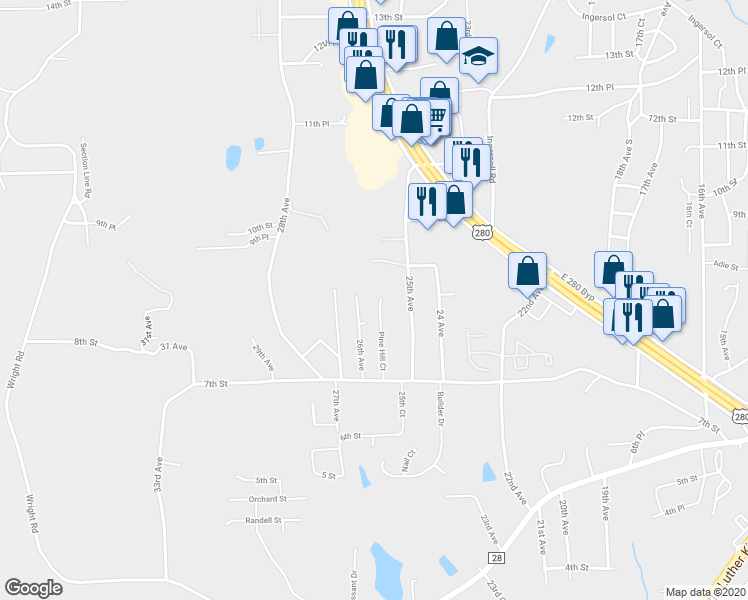 map of restaurants, bars, coffee shops, grocery stores, and more near 817 Pine Hill Court in Phenix City