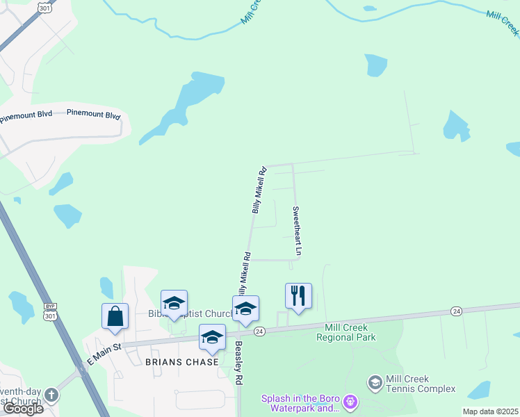 map of restaurants, bars, coffee shops, grocery stores, and more near 128 Billy Mikell Road in Statesboro