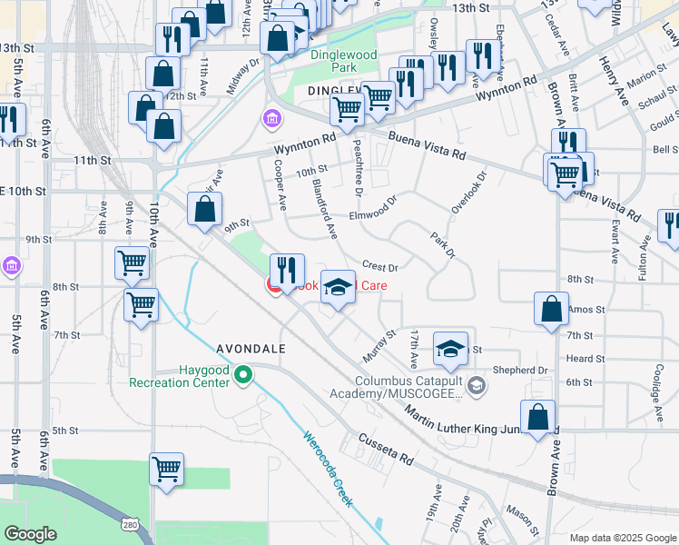 map of restaurants, bars, coffee shops, grocery stores, and more near 805 Blandford Avenue in Columbus