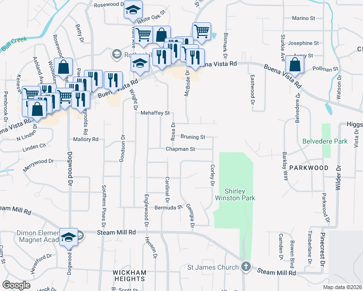 map of restaurants, bars, coffee shops, grocery stores, and more near 4817 Chapman Street in Columbus