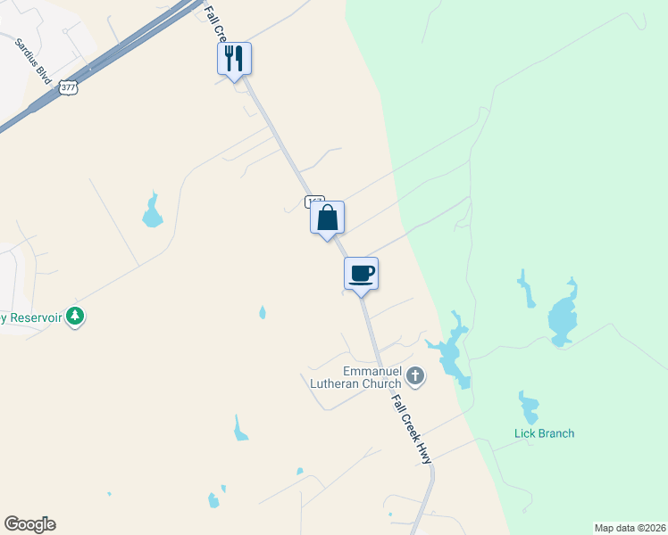 map of restaurants, bars, coffee shops, grocery stores, and more near 1510 Fall Creek Highway in Granbury